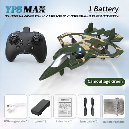 Foam plane 2.4G wifi RC fighter jet stunt rolling helicopter and LED color light plane Boy's toy gift 2026 new YP5MAX RC