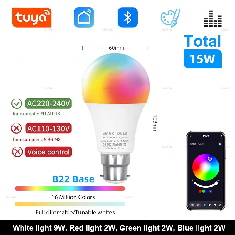 Lâmpada LED Inteligente RGB Wi-Fi