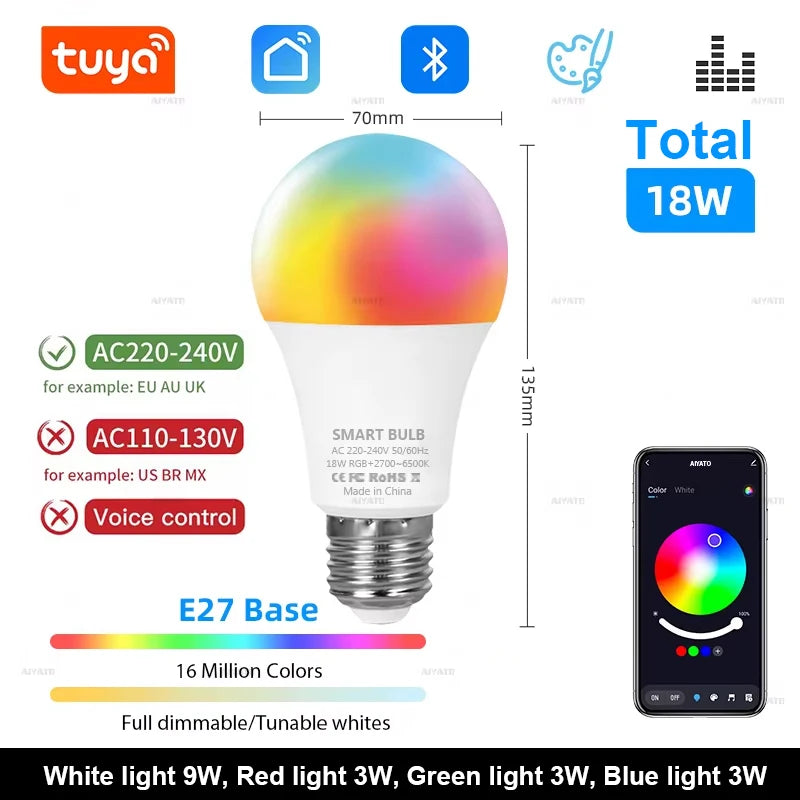 Lâmpada LED Inteligente RGB Wi-Fi