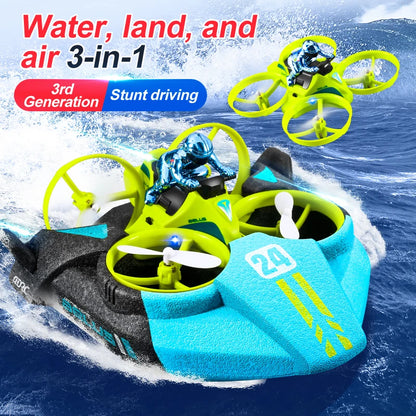 RC Mini Drone Altitude Hold Headless Mode 3 in 1 Sea Land Air Flight 2.4G Quadcopter Boat RC Helicopter Toys for Kids