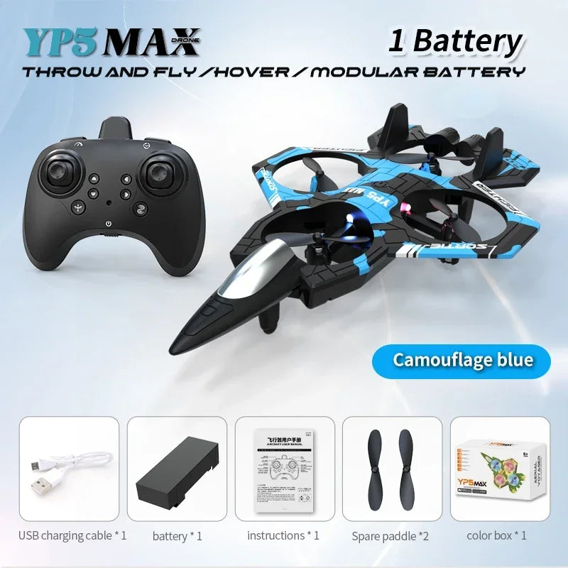 Foam plane 2.4G wifi RC fighter jet stunt rolling helicopter and LED color light plane Boy's toy gift 2026 new YP5MAX RC